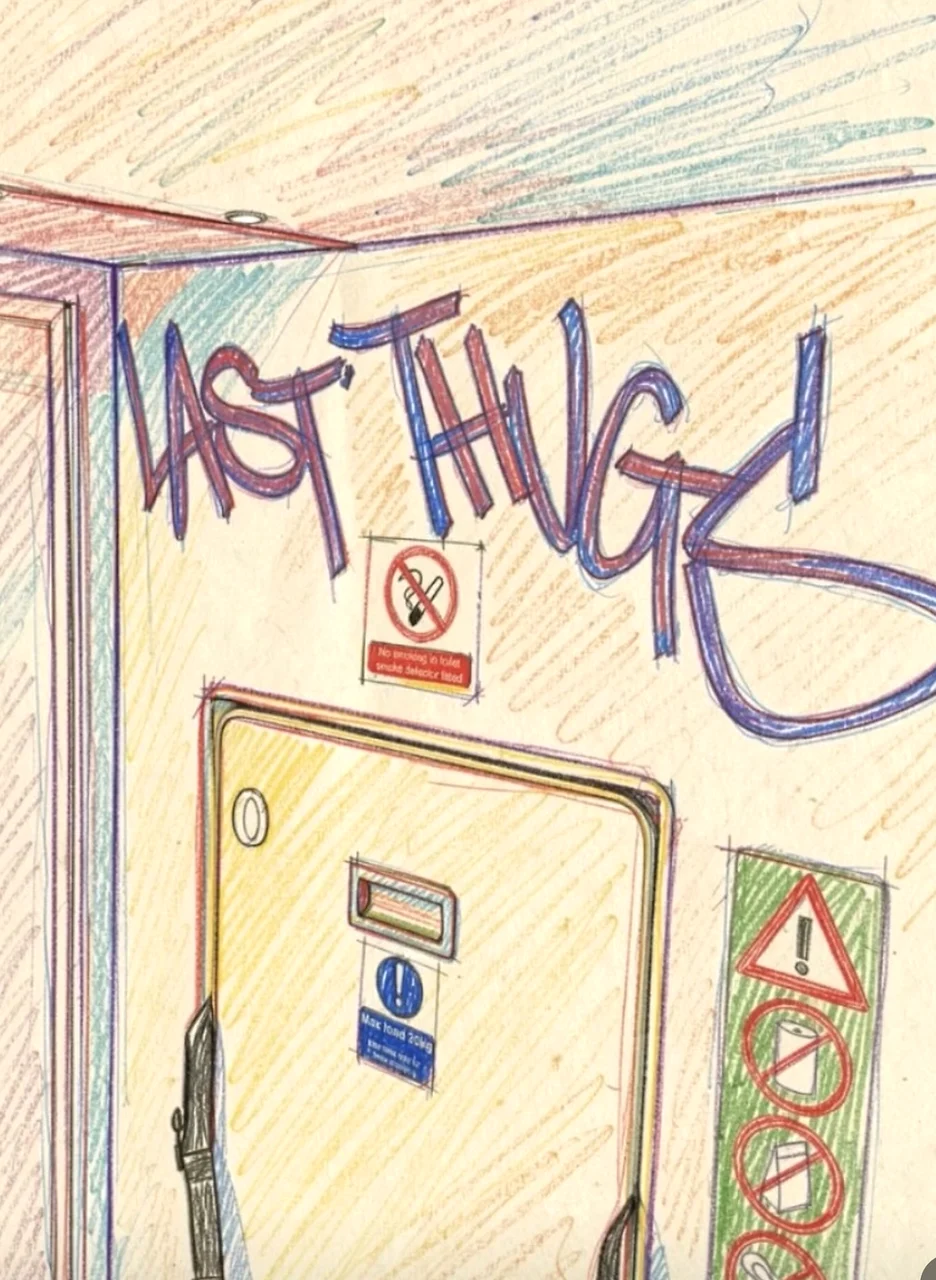 Hand-drawn graffiti scene